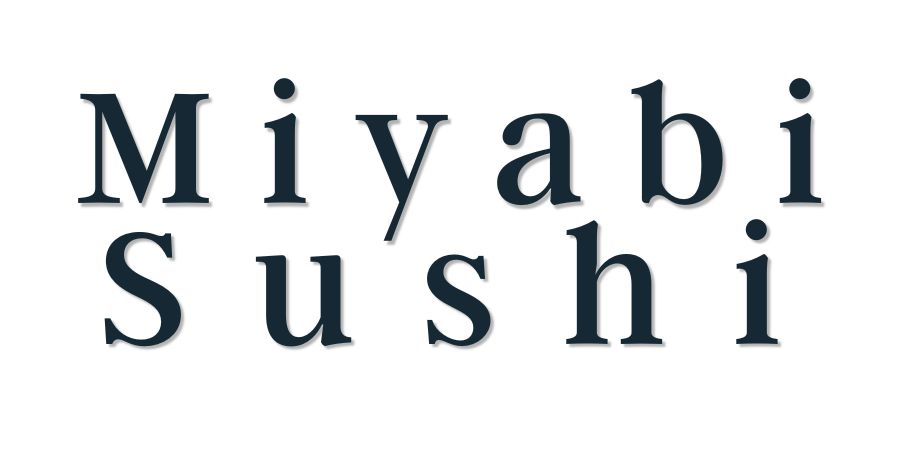 Miyabi Sushi restaurant logo with dark serif text on plain white background